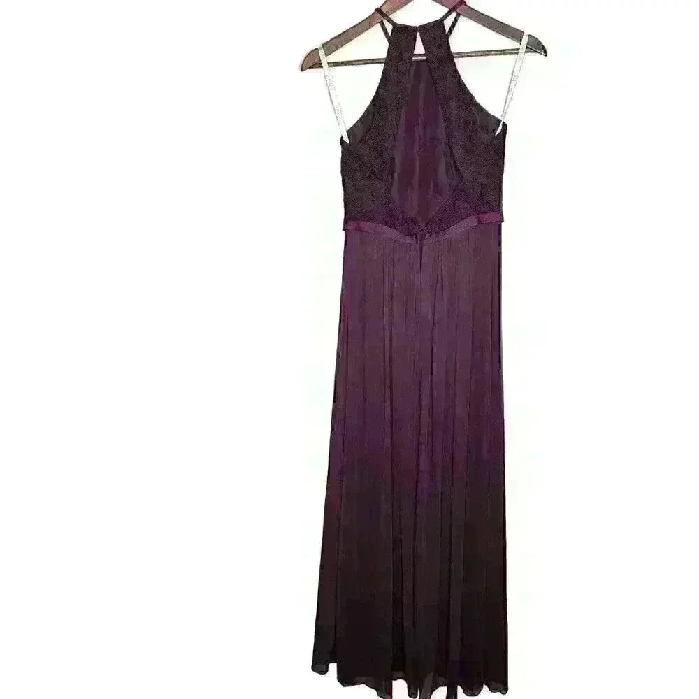 NWT David's Bridal F19608 Plum Long Lace Mesh High Neck Sz 2 - Picture 6 of 12